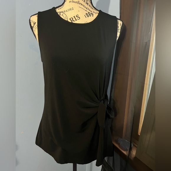 Elle Tops - Elle Mineral Black Tie-Detail Sleeveless Blouse